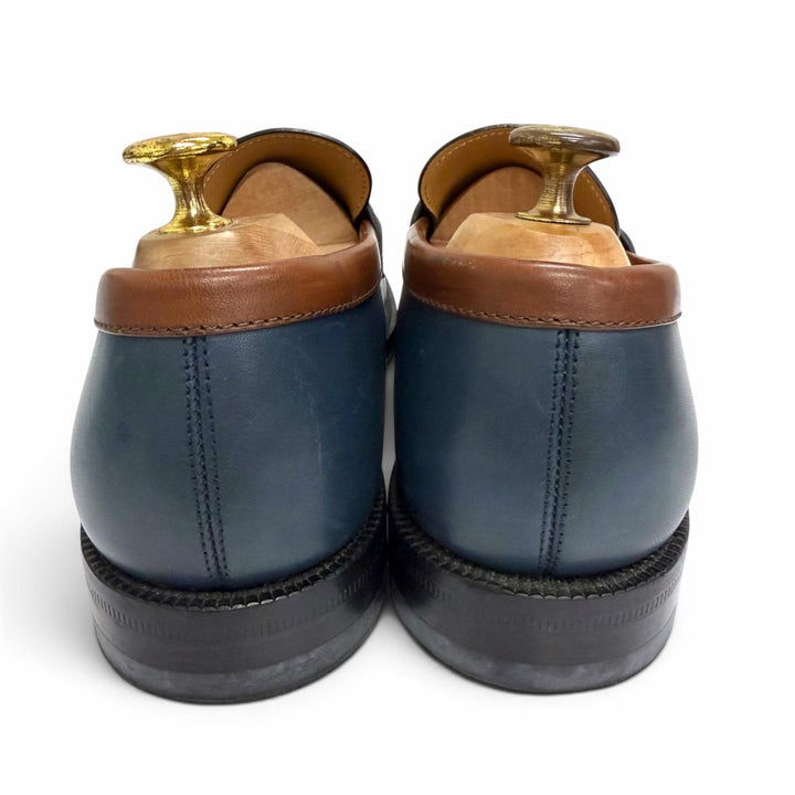 【ドンドン見直し】美品□LOUIS VUITTON ルイヴィトン ソルボンヌ・ライン レザー モノグラム コインローファー ネイビー 8 イタリア製