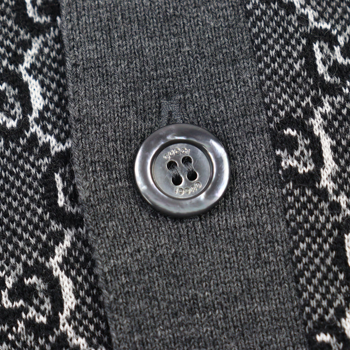 未使用品○GUCCI グッチ 24AW 801702 シルク混 GGジャガード ウェブライン ロゴボタン カーディガン グレー系 S 伊製 正規品 メンズ