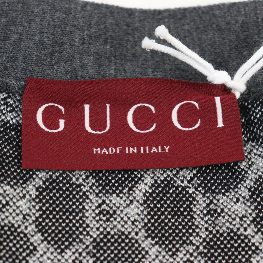 未使用品○GUCCI グッチ 24AW 801702 シルク混 GGジャガード ウェブライン ロゴボタン カーディガン グレー系 S 伊製 正規品 メンズ