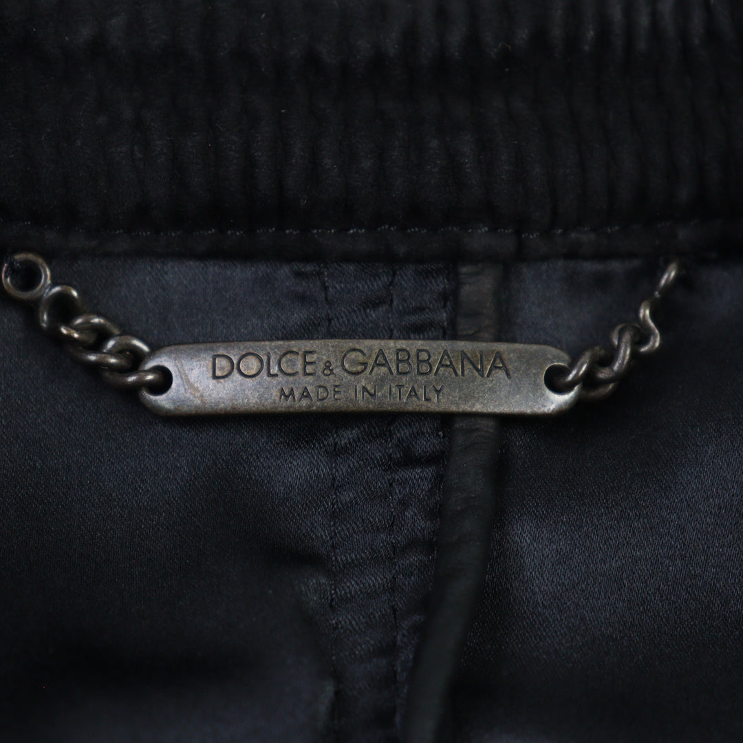 美品○DOLCE&amp;GABBANA ドルチェ＆ガッバーナ G9BF1L ラムスキン 裏地シルク 黒タグ ダブルジップ レザージャケット ブラック 46　メンズ