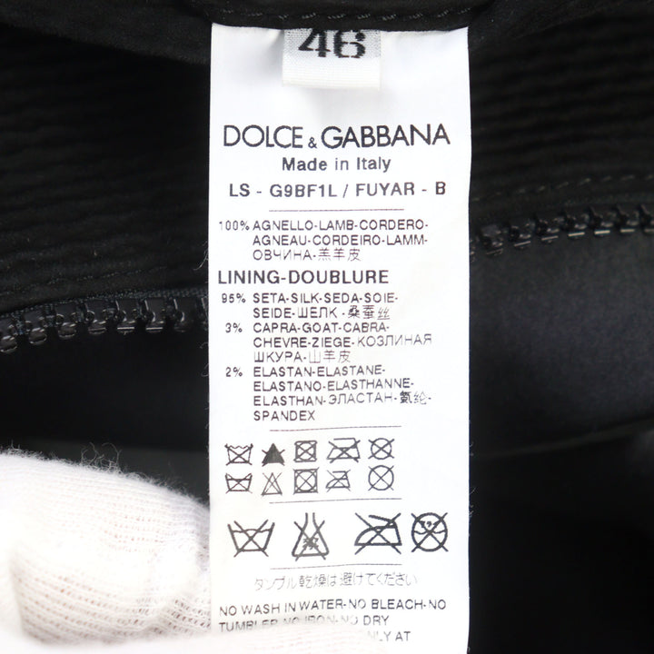 美品○DOLCE&amp;GABBANA ドルチェ＆ガッバーナ G9BF1L ラムスキン 裏地シルク 黒タグ ダブルジップ レザージャケット ブラック 46　メンズ