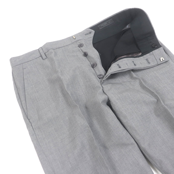 極美品□PRADA プラダ DNA955 バージンウール100 シングル スラックス テーパードパンツ トラウザーズパンツ グレー 48 正規品 メンズ