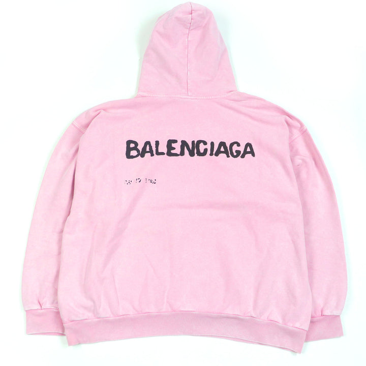 極美品□BALENCIAGA バレンシアガ 24SS 767877 ハンドドローミディアムフィットプルオーバーパーカー ダメージ加工 ピンク S 正規品