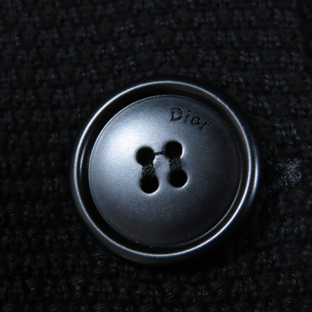 美品☆Christian Dior クリスチャンディオール 1C24801GM528 コットン100％ レザー使い ニットコート ブラック 40 正規品 レディース