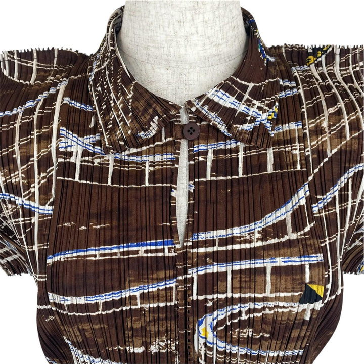 極美品▲PLEATS PLEASE プリーツプリーズ イッセイミヤケ PP43-JK582 ジェットコースター 半袖 カットソー マルチカラー 3 日本製 正規品