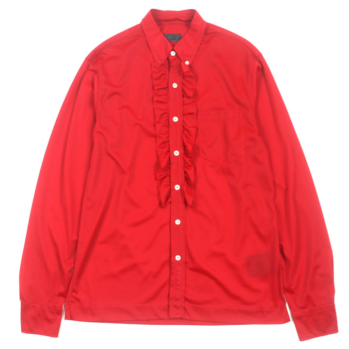 極美品▼PRADA プラダ UCN203 ナイロン フリルデザイン ロングスリーブ 長袖シャツ レッド 41 イタリア製 正規品 メンズ パーティー◎