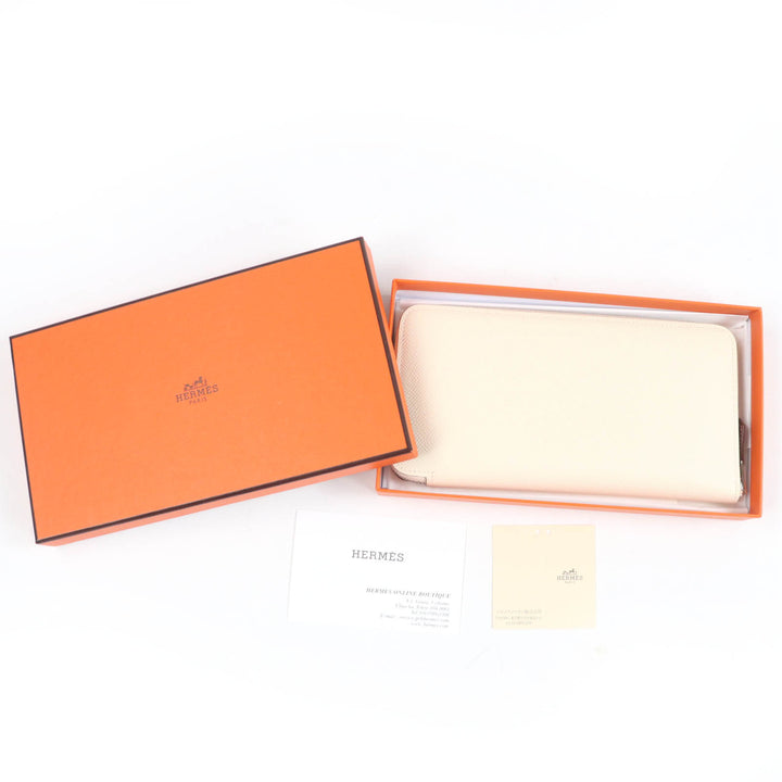 極美品☆HERMES エルメス アザップ ロング シルクイン ラウンドファスナー ヴォーエプソン ナタ シルバー金具 長財布 U刻印 仏製
