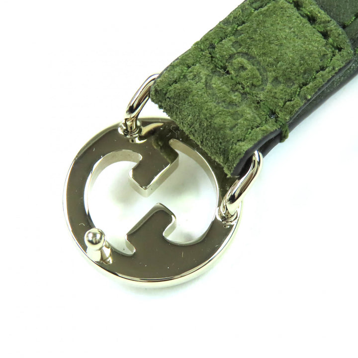 極美品△GUCCI グッチ 768431 インターロッキングGバックル GG柄 スウェードレザー 細ベルト 75・30 カーキ 保存袋付き 伊製 レディース