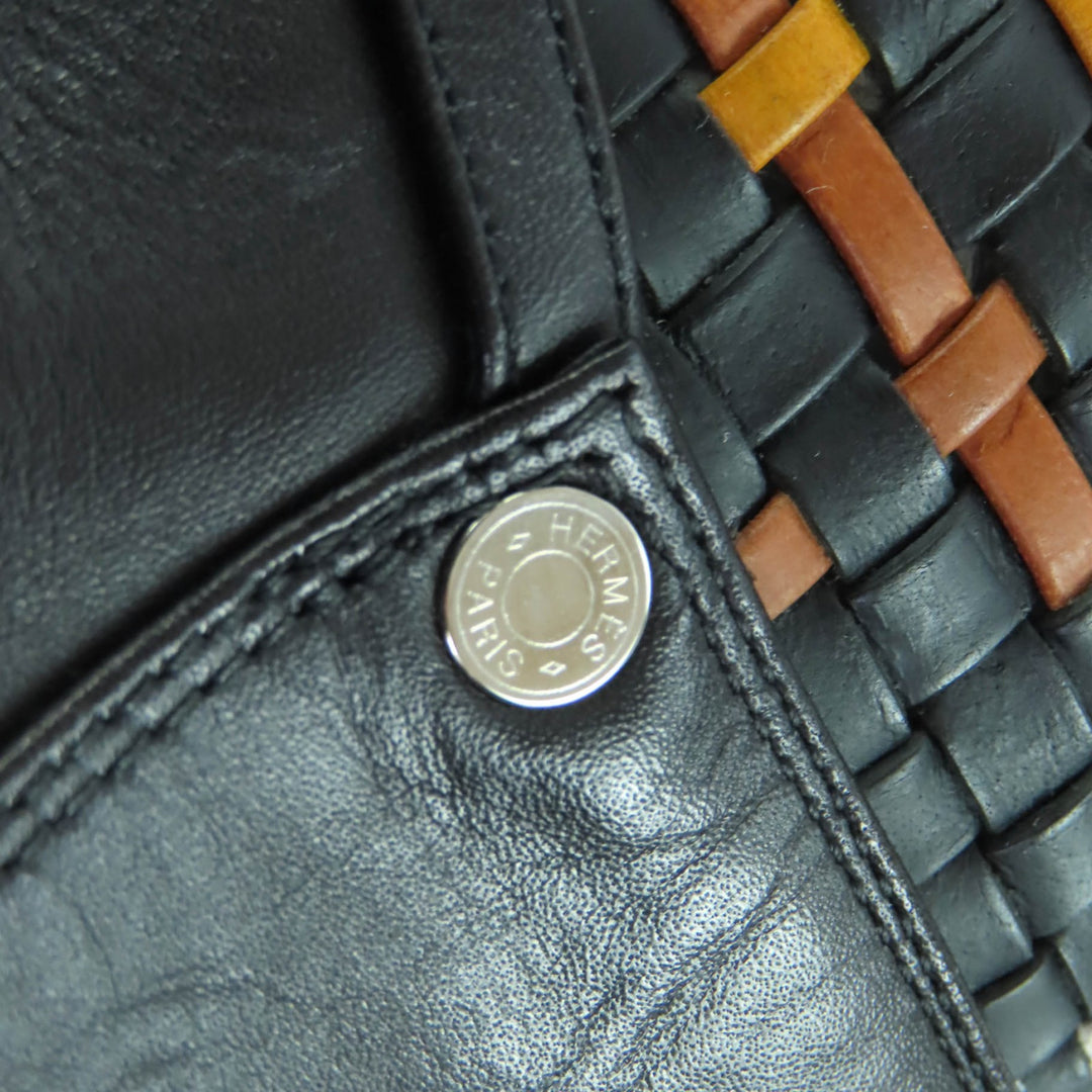 極美品◇HERMES エルメス シルバー金具 セリエボタン 編み込みデザイン レザー ロングブーツ 黒 37.5 保存袋付き イタリア製 レディース