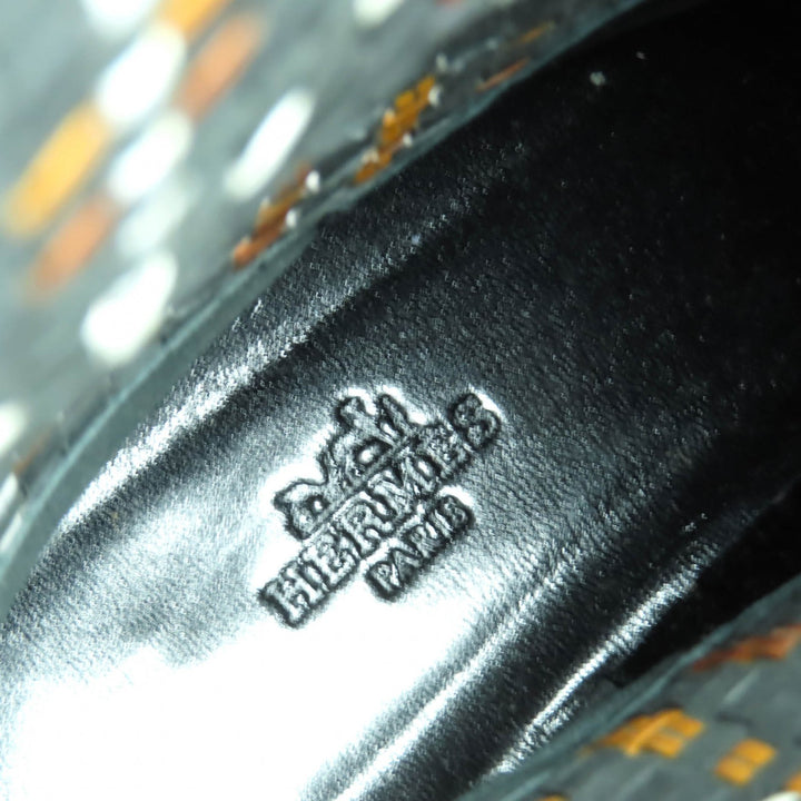 極美品◇HERMES エルメス シルバー金具 セリエボタン 編み込みデザイン レザー ロングブーツ 黒 37.5 保存袋付き イタリア製 レディース