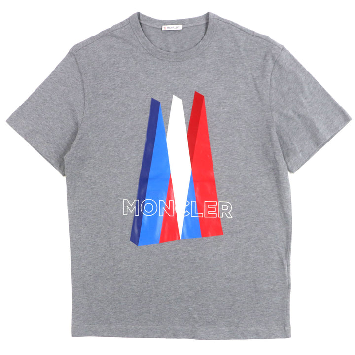 美品▼MONCLER モンクレール 21SS コットン100% ロゴプリント クルーネック ショートスリーブ 半袖Ｔシャツ グレー S 正規品 メンズ