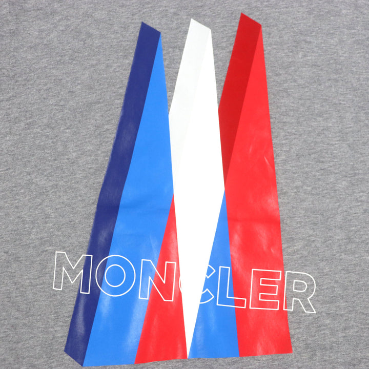 美品▼MONCLER モンクレール 21SS コットン100% ロゴプリント クルーネック ショートスリーブ 半袖Ｔシャツ グレー S 正規品 メンズ
