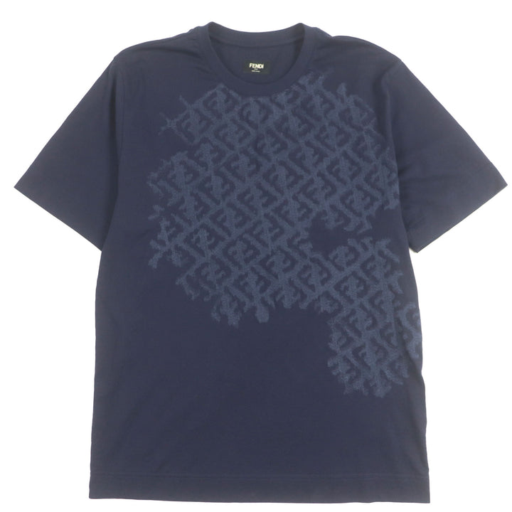 極美品▼FENDI フェンディ 2022年製 FY0936 FFロゴ クルーネック ショートスリーブ 半袖Ｔシャツ ネイビー S イタリア製 正規品　メンズ