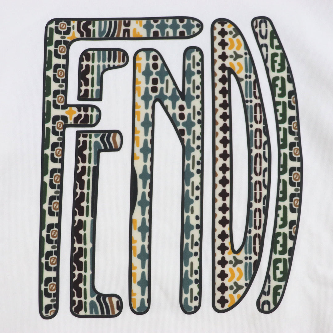 極美品▼FENDI フェンディ 2020年製 FAF595 ロゴプリント ロングスリーブ プルオーバー パーカー ホワイト L イタリア製　正規品 メンズ