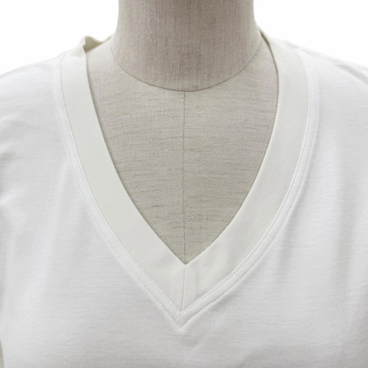美品▼HERMES エルメス コットン100% Vネック 刺繍 胸ポケット ショートスリーブ 半袖Ｔシャツ ホワイト 34 仏製 正規品 レディース