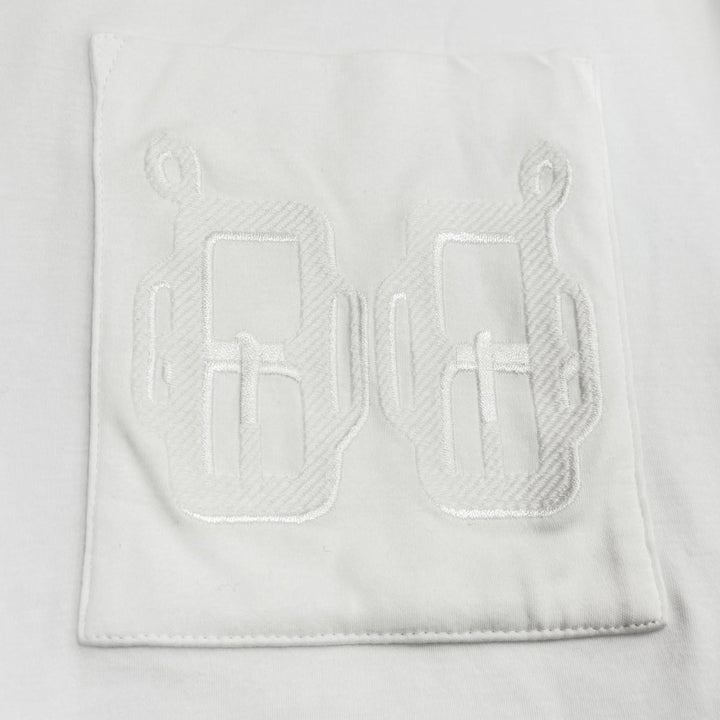 美品▼HERMES エルメス コットン100% Vネック 刺繍 胸ポケット ショートスリーブ 半袖Ｔシャツ ホワイト 34 仏製 正規品 レディース