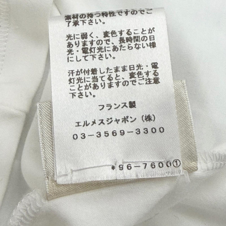 美品▼HERMES エルメス コットン100% Vネック 刺繍 胸ポケット ショートスリーブ 半袖Ｔシャツ ホワイト 34 仏製 正規品 レディース