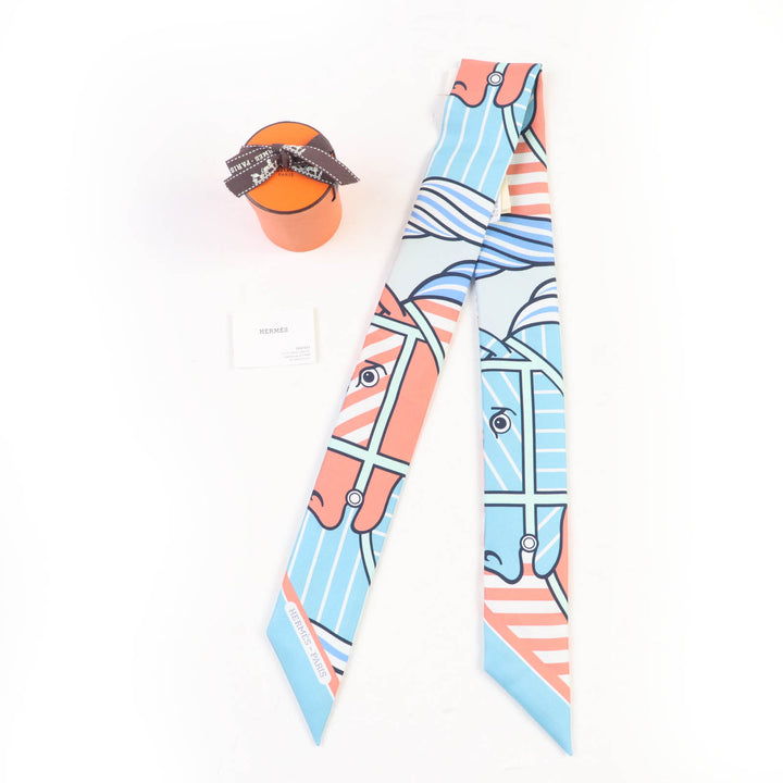 未使用品☆HERMES エルメス ツイリー カドリージュ・バヤデール シルク100％ アクア/ヴューローズ/ブルージーン スカーフ レディース