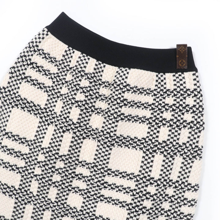 極美品☆LOUIS VUITTON ルイヴィトン 22AW カシミヤ混 モノグラムタグ ニットスカート タイトスカート ホワイト ブラック M 正規品
