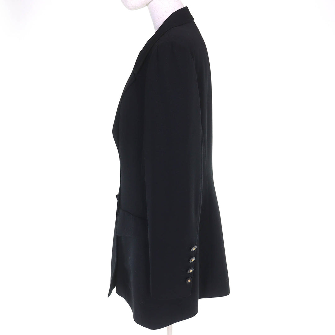 美品△CHANEL シャネル ヴィンテージ 97P P07198 ウール100% 裏地ココマーク総柄 ロゴボタン ダブルブレスト ジャケット 希少サイズ46 黒