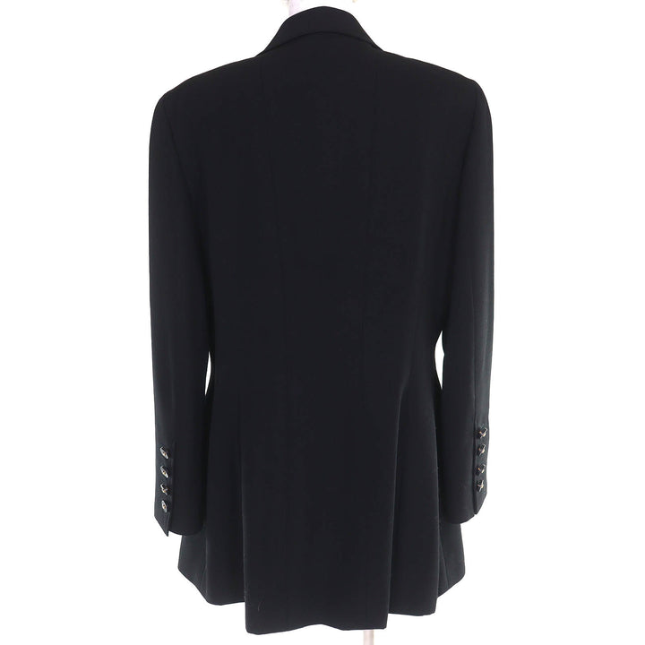 美品△CHANEL シャネル ヴィンテージ 97P P07198 ウール100% 裏地ココマーク総柄 ロゴボタン ダブルブレスト ジャケット 希少サイズ46 黒