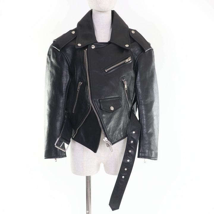 美品☆BALENCIAGA バレンシアガ 446474 スウィングトップ レザー ライダースジャケット ブラック 34 正規品 レディース