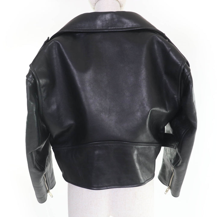 美品☆BALENCIAGA バレンシアガ 446474 スウィングトップ レザー ライダースジャケット ブラック 34 正規品 レディース