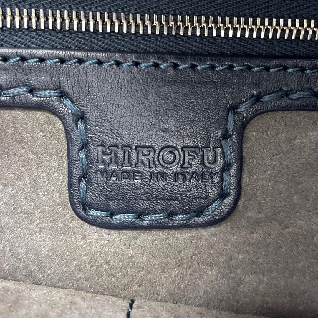 美品▲HIROFU ヒロフ デュオ レザー 2WAY ショルダーバッグ トートバッグ ダークネイビー イタリア製 レディース 保存袋付き