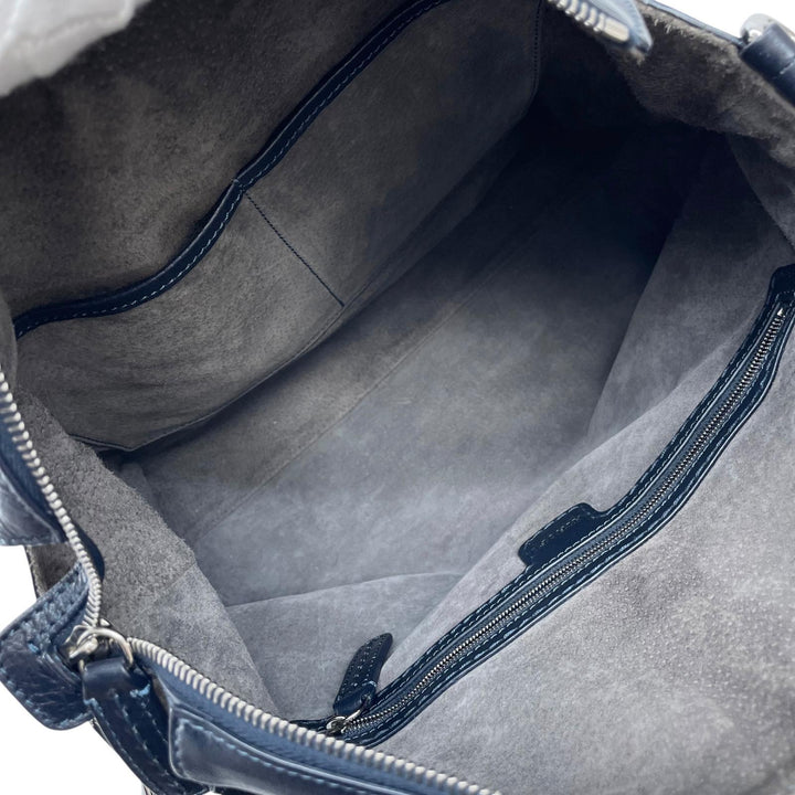 美品▲HIROFU ヒロフ デュオ レザー 2WAY ショルダーバッグ トートバッグ ダークネイビー イタリア製 レディース 保存袋付き