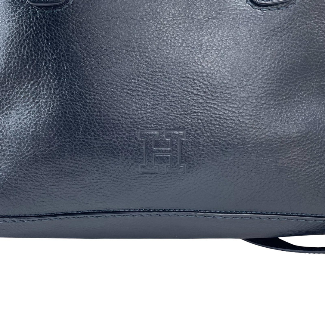 美品▲HIROFU ヒロフ デュオ レザー 2WAY ショルダーバッグ トートバッグ ダークネイビー イタリア製 レディース 保存袋付き