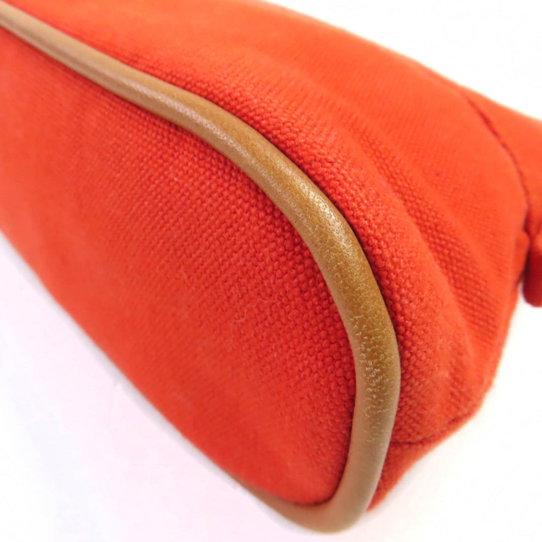 美品◇HERMES エルメス ボリードポーチ ミニミニ コットン100% Hロゴ刺繍 レザー使い 化粧ポーチ ミニ ポーチ オレンジ フランス製