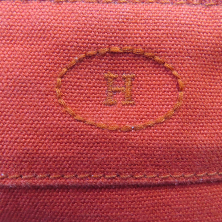 美品◇HERMES エルメス ボリードポーチ ミニミニ コットン100% Hロゴ刺繍 レザー使い 化粧ポーチ ミニ ポーチ オレンジ フランス製