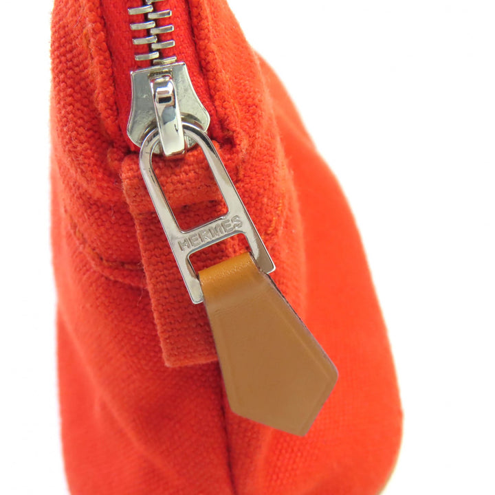 美品◇HERMES エルメス ボリードポーチ ミニミニ コットン100% Hロゴ刺繍 レザー使い 化粧ポーチ ミニ ポーチ オレンジ フランス製