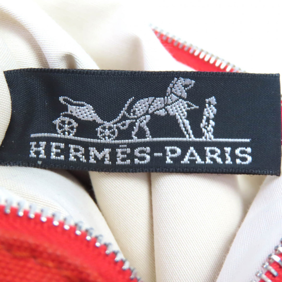 美品◇HERMES エルメス ボリードポーチ ミニミニ コットン100% Hロゴ刺繍 レザー使い 化粧ポーチ ミニ ポーチ オレンジ フランス製