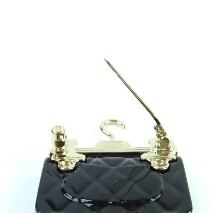 極美品★CHANEL シャネル B23C AB9849 ココマーク Fパール付 バッグデザイン ブローチ ブラック ゴールド金具 箱・保存袋付き イタリア製