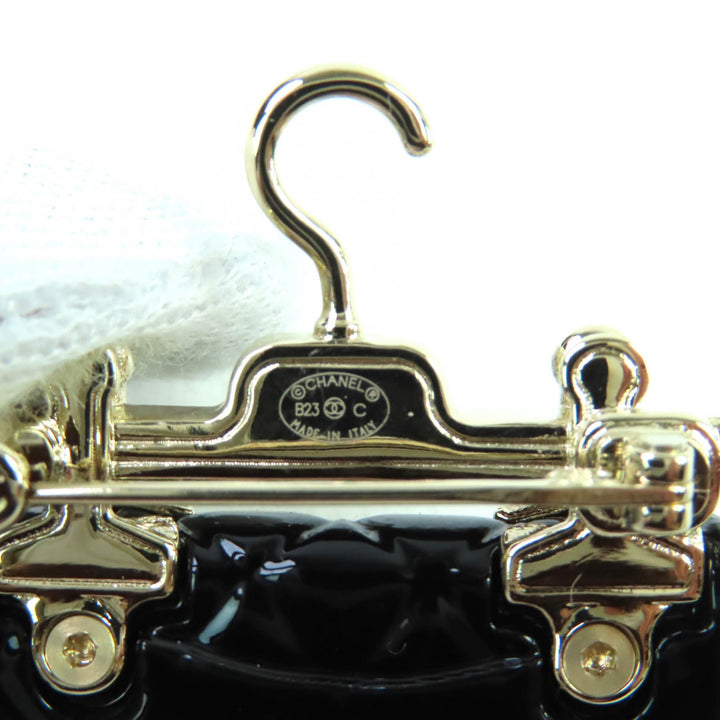 極美品★CHANEL シャネル B23C AB9849 ココマーク Fパール付 バッグデザイン ブローチ ブラック ゴールド金具 箱・保存袋付き イタリア製