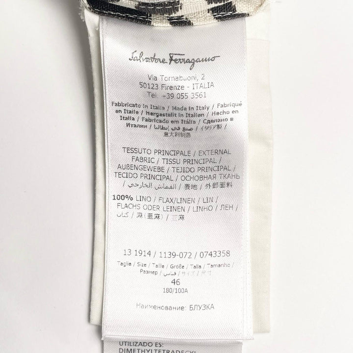 極美品▲Salvatore Ferragamo サルヴァトーレフェラガモ リネン100％ アニマル柄 長袖シャツ 46 イタリア製 正規品 レディース
