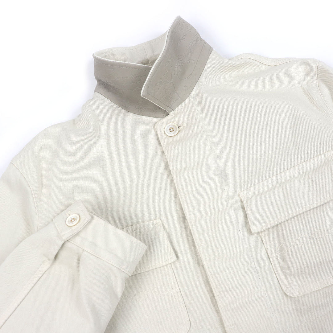 極美品□BERLUTI ベルルッティ Cotton Garnent Dyed Jacket レザー使い カリグラフィ デニムジャケット アイボリー 48 イタリア製 正規品