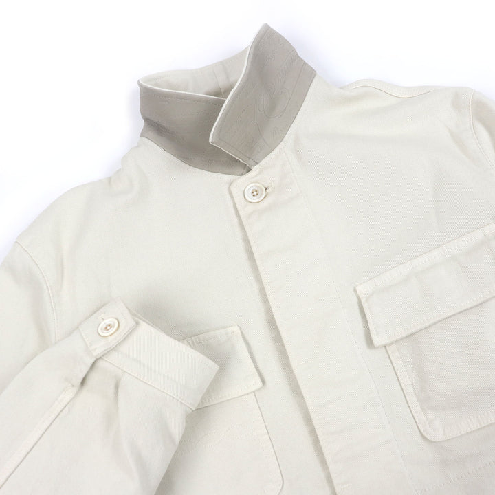 極美品□BERLUTI ベルルッティ Cotton Garnent Dyed Jacket レザー使い カリグラフィ デニムジャケット アイボリー 48 イタリア製 正規品