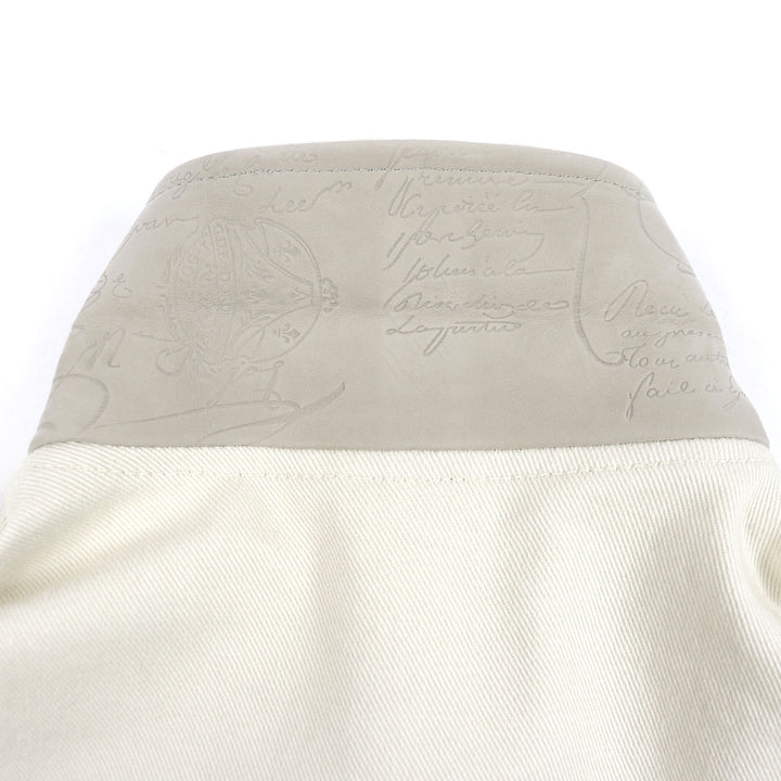 極美品□BERLUTI ベルルッティ Cotton Garnent Dyed Jacket レザー使い カリグラフィ デニムジャケット アイボリー 48 イタリア製 正規品