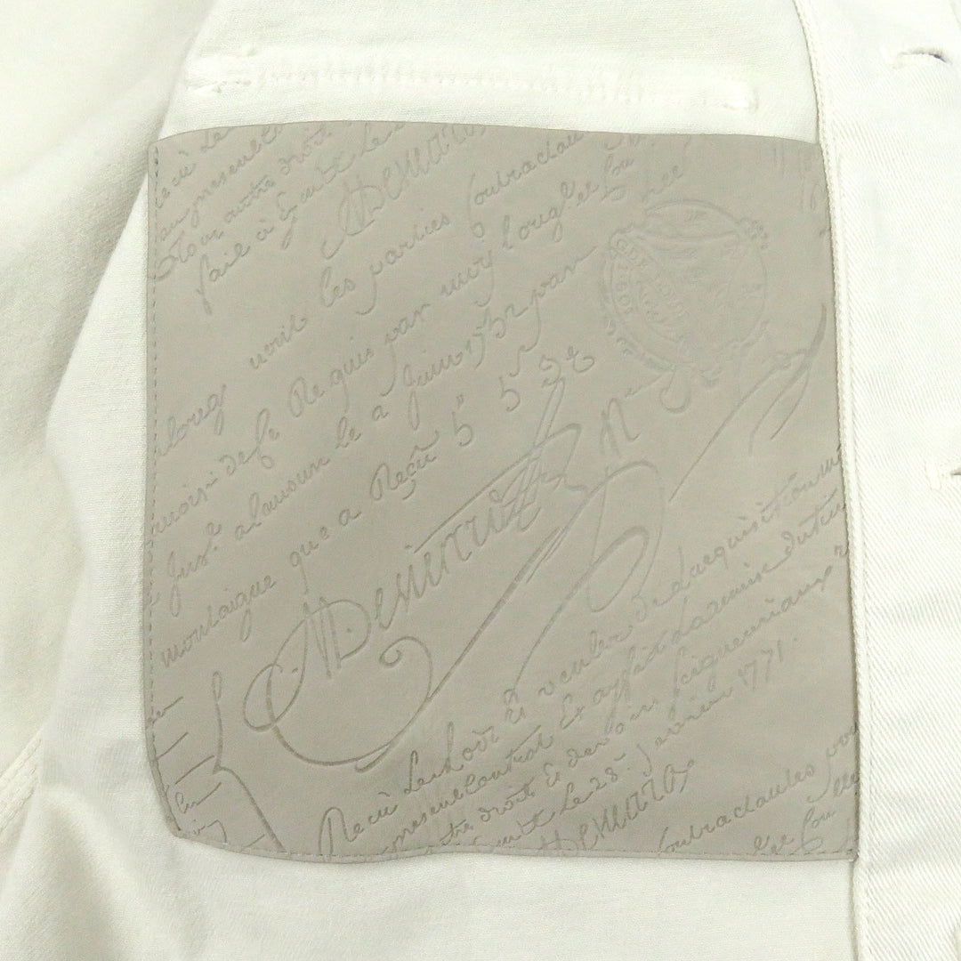 極美品□BERLUTI ベルルッティ Cotton Garnent Dyed Jacket レザー使い カリグラフィ デニムジャケット アイボリー 48 イタリア製 正規品