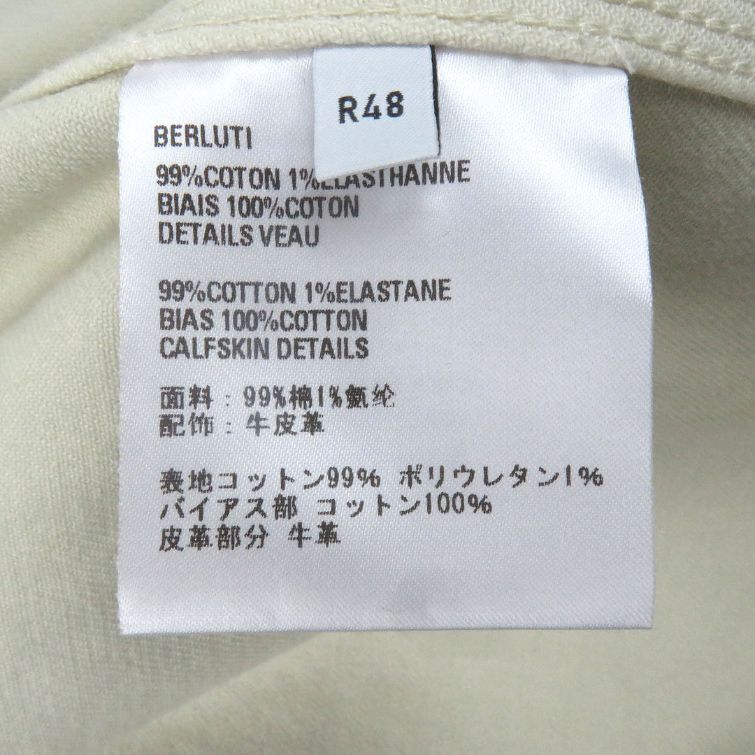 極美品□BERLUTI ベルルッティ Cotton Garnent Dyed Jacket レザー使い カリグラフィ デニムジャケット アイボリー 48 イタリア製 正規品