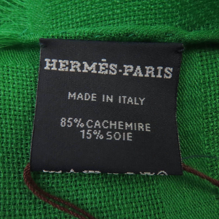 未使用品☆HERMES エルメス SELLIER カシミヤ シルク フリンジ 大判ショール ストール スカーフ グリーン 箱付き イタリア製 レディース