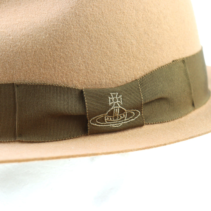 極美品○Vivienne Westwood ヴィヴィアンウエストウッド 219161 VH36 オーブ刺繍 リボン付き フェルト スクエアブリム ハット 正規品