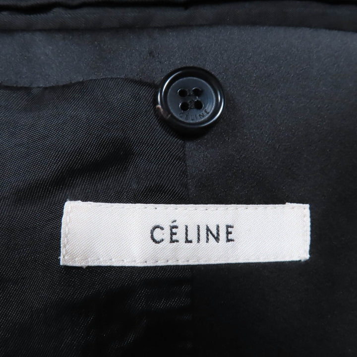 美品☆CELINE セリーヌ ウール シルク フィービー期 クロンビー チェスターコート ブラック 34 イタリア製 正規品 レディース