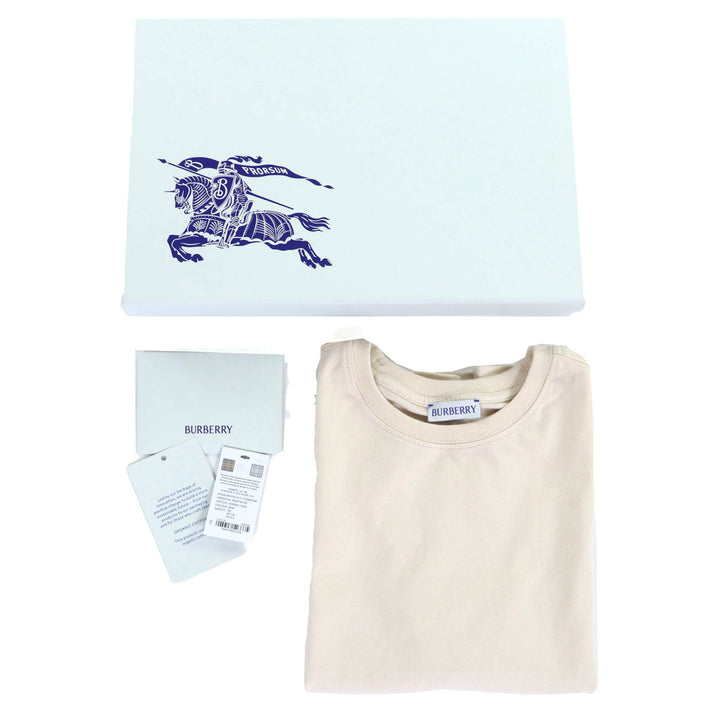 未使用品△BURBERRY バーバリー 8090641 コットン100% ロゴ刺繍 ステッチデザイン クルーネック 半袖Ｔシャツ ベージュ ブルー XS 正規品
