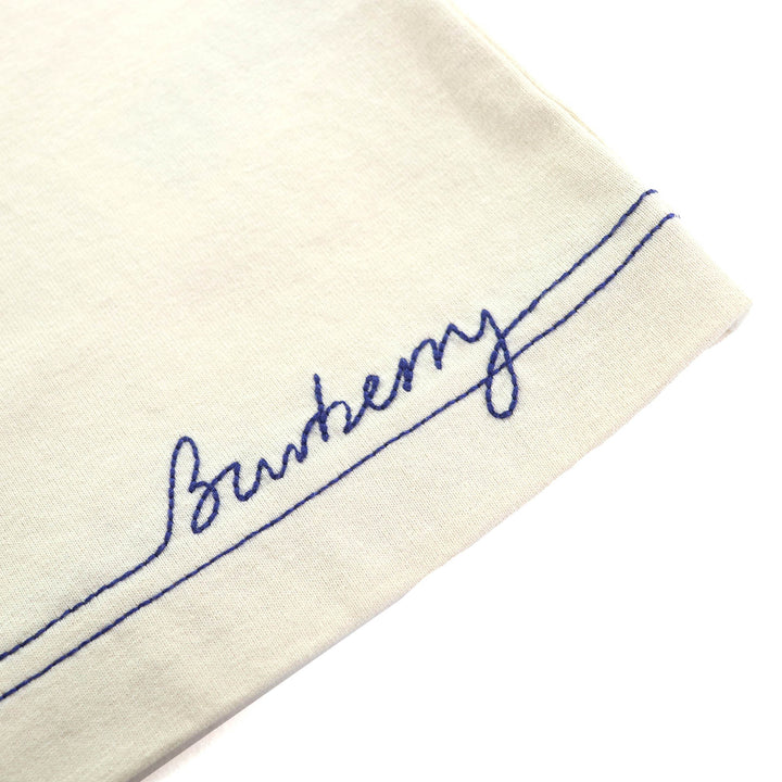 未使用品△BURBERRY バーバリー 8090641 コットン100% ロゴ刺繍 ステッチデザイン クルーネック 半袖Ｔシャツ ベージュ ブルー XS 正規品