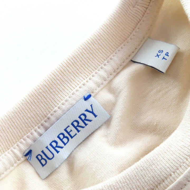 未使用品△BURBERRY バーバリー 8090641 コットン100% ロゴ刺繍 ステッチデザイン クルーネック 半袖Ｔシャツ ベージュ ブルー XS 正規品