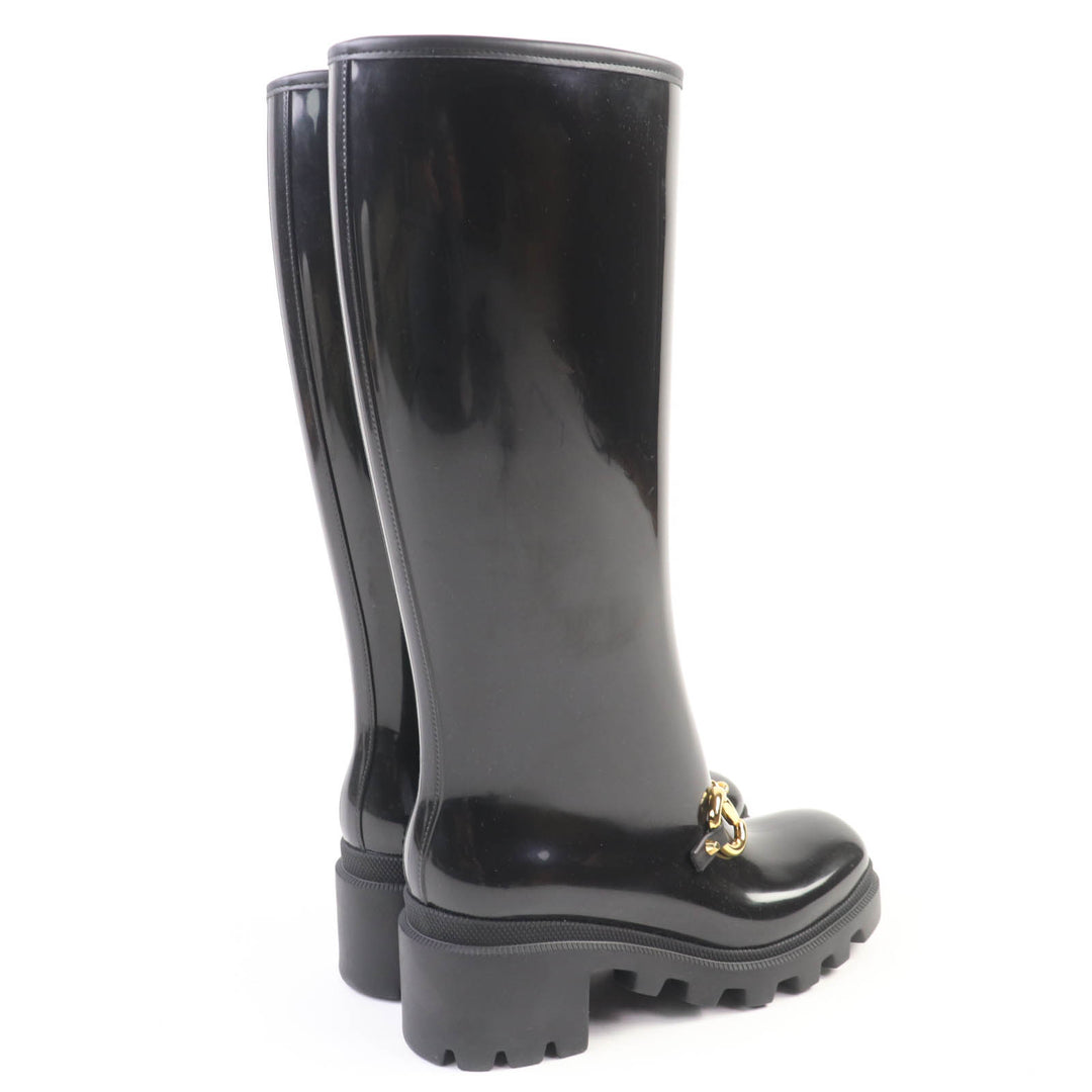 極美品☆GUCCI グッチ 659707 ホースビット ラバー ロングブーツ レインシューズ ブラック ゴールド金具 36 イタリア製 レディース