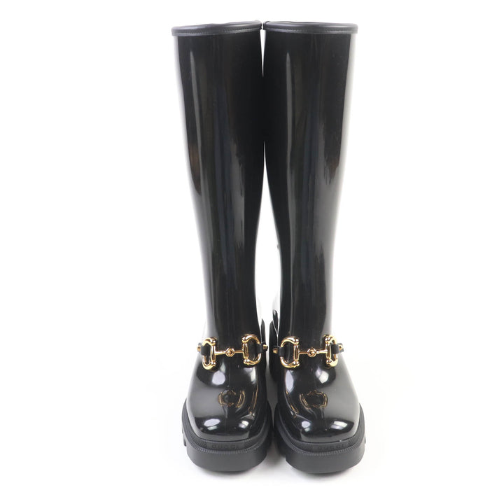極美品☆GUCCI グッチ 659707 ホースビット ラバー ロングブーツ レインシューズ ブラック ゴールド金具 36 イタリア製 レディース